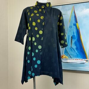 Steve Sells Studio Dotted Lagenlook Wearable Art Shibori Tunic Dress size L